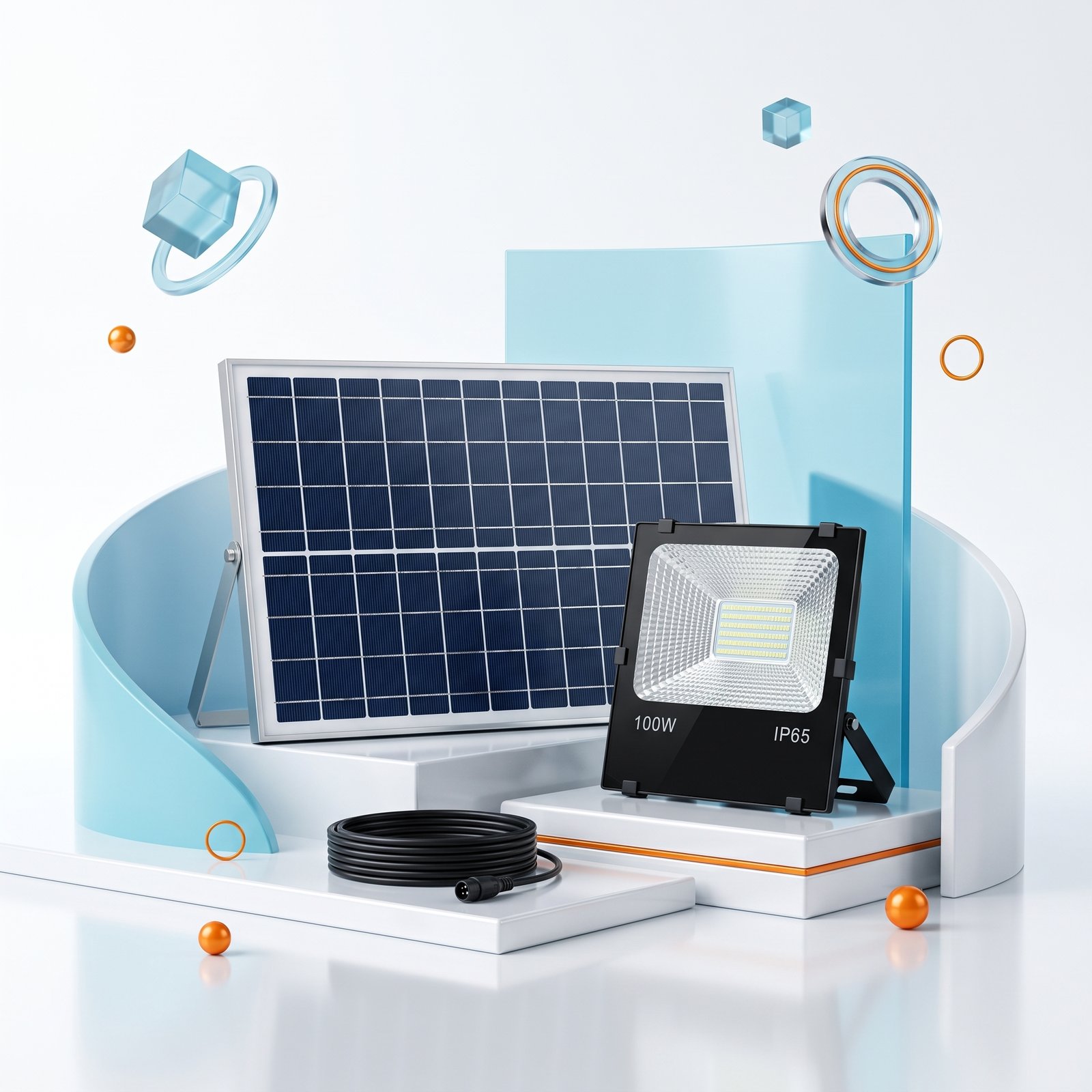 Create_product_advertising_visual_2K_20260922074406 كشاف فلود لايت بالطاقة الشمسية 100 واط | Solar LED Flood Light 100W - الصورة 1